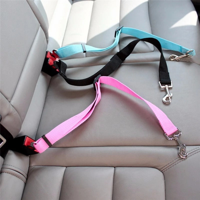 Pet safety belt attached to seat